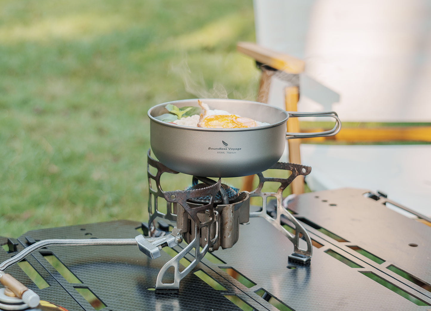Boundless Voyage 3Pcs Pure Titanium Cookware Set, Ultralight Outdoor Camping Bowl & Frying Pan Mess Kit 500ml/550ml/650ml for Picnic Backpacking Ti2031C