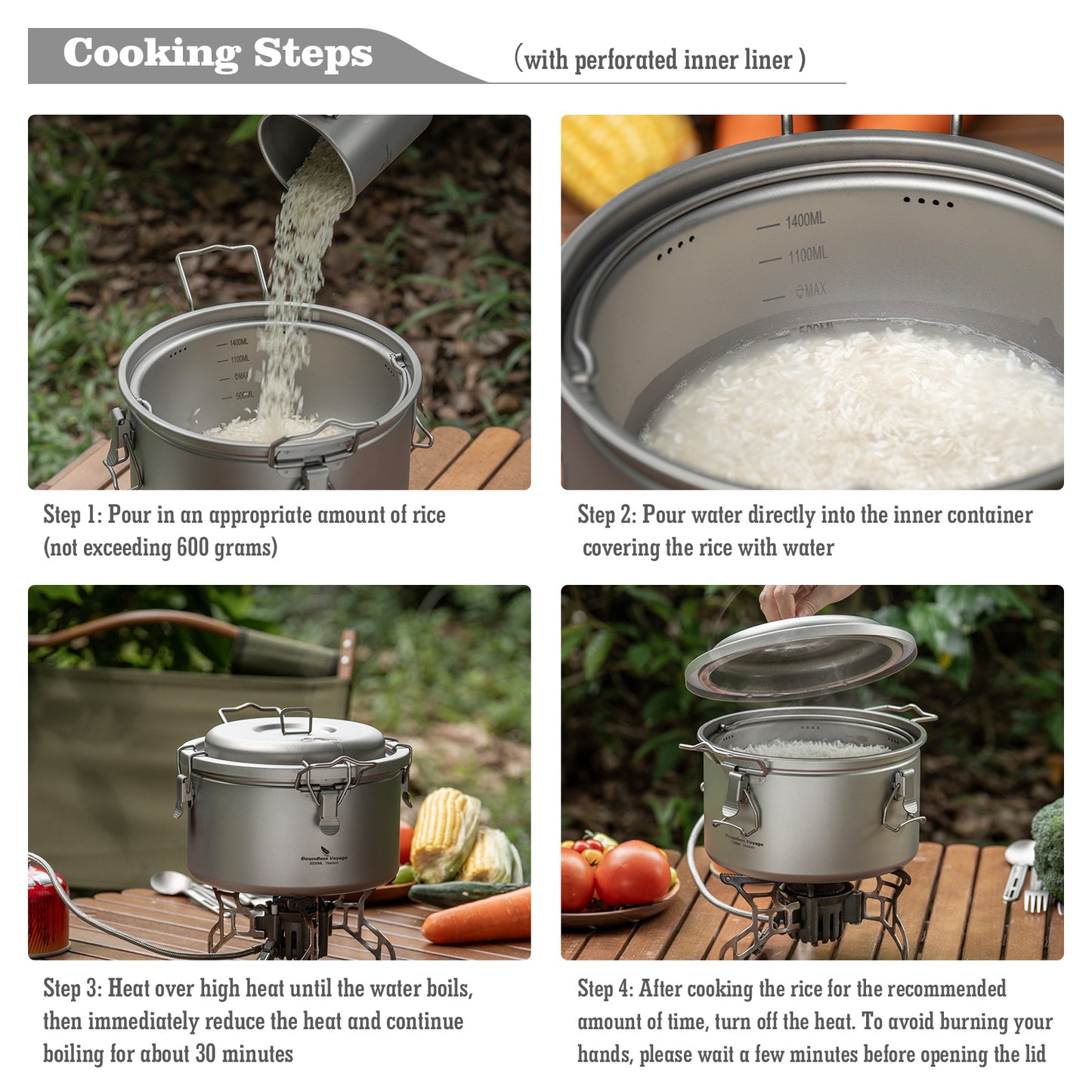 Boundless Voyage Titanium Camping Pot Multifunctional Cooker Ultralight Rice Cooker for Outdoor, Hiking, Travelling Ti2088C-Ti2092C