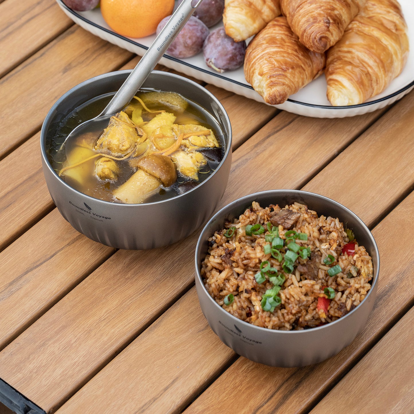 Boundless Voyage Double Walled Pure Titanium Bowl 350ml / 500ml | Ultralight Portable Metal Tableware for Oatmeal, Rice, Soup, Camping & Outdoor Use Ti1164T-Ti1166T