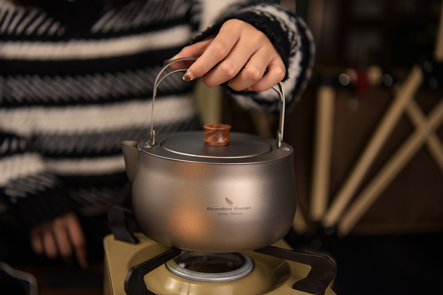 Boundless Voyage 800ml Pure Titanium Camping Kettle | Durable Lightweight Teapot with Foldable Handle for Backpacking, Hiking, Coffee and Tea Ti3131D