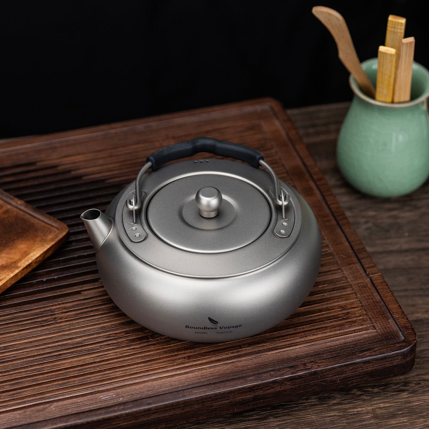 Boundless Voyage 600ml Compact Pure Titanium Camping Kettle | Durable Lightweight Teapot with Foldable Handle & Built-In Filter for Backpacking, Hiking, Coffee and Tea Ti3105D