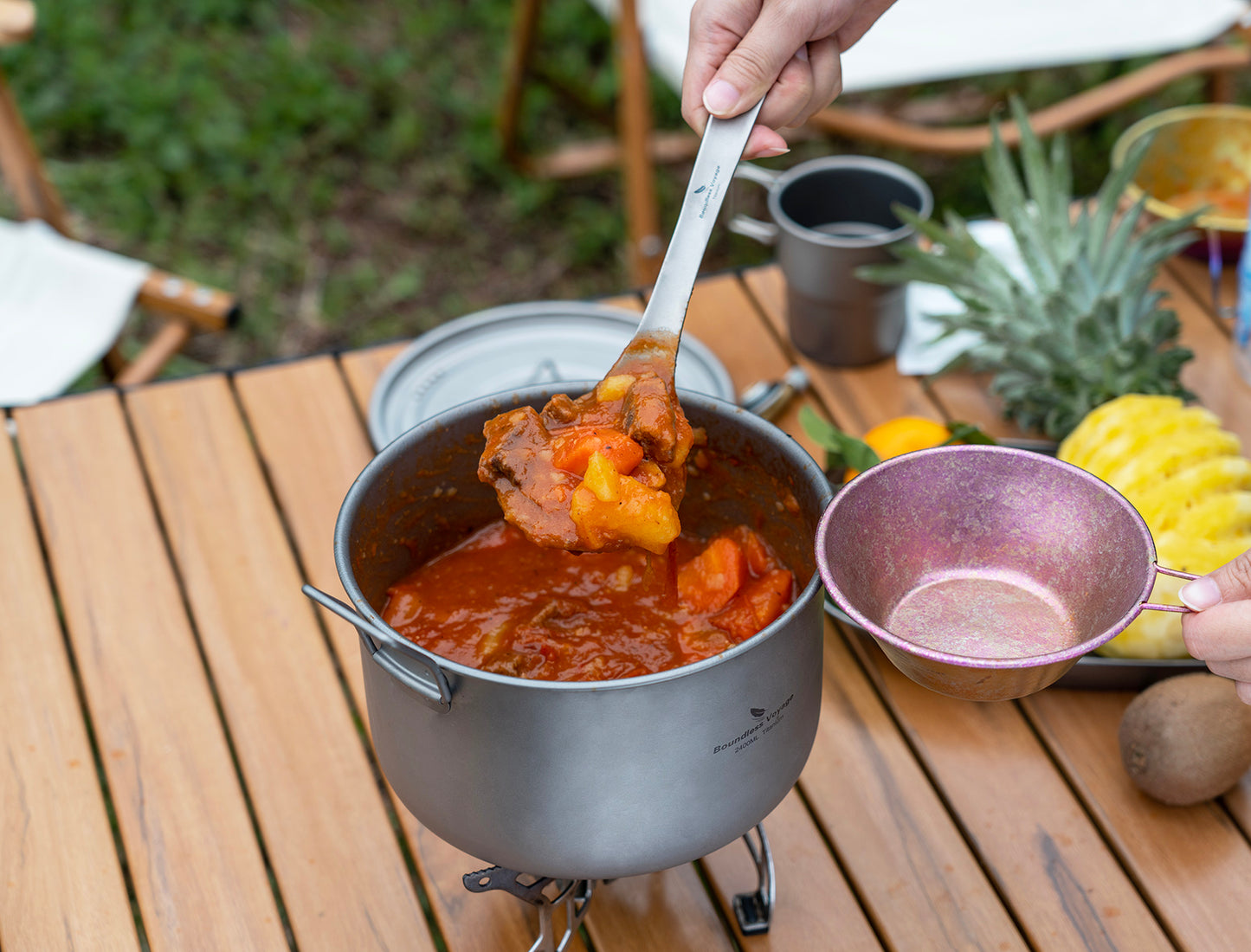 Boundless Voyage Thickened Pure Titanium Long Handle Ladle | Deep Bowl Soup Scoop for Porridge, Stew & Sauce, Kitchen & Camping Cooking Utensil Ti1038T