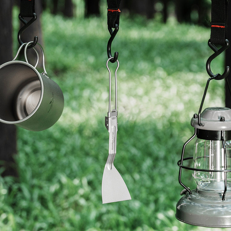 Boundless Voyage Titanium Folding Spatula Frying Shovel with Folding Handle Food Turner for Camp Kitchen Outdoor Cooking