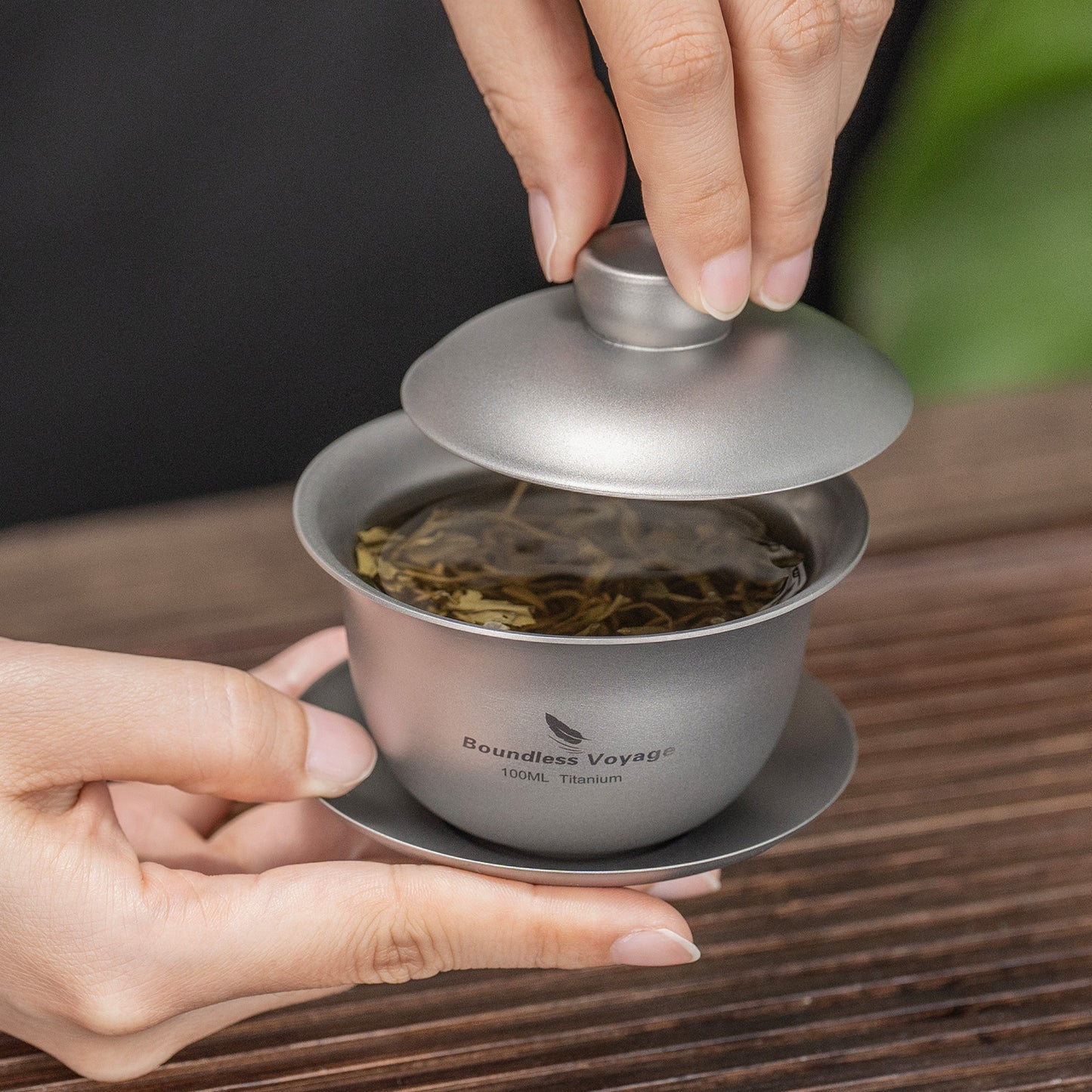 Boundless Voyage 100ml Titanium Double-Walled Gaiwan, Traditional Chinese Three-Talent Triad Covered Tea Bowl, Anti-Scald Kung Fu Tea Set for Home Tea Brewing Ti3143D