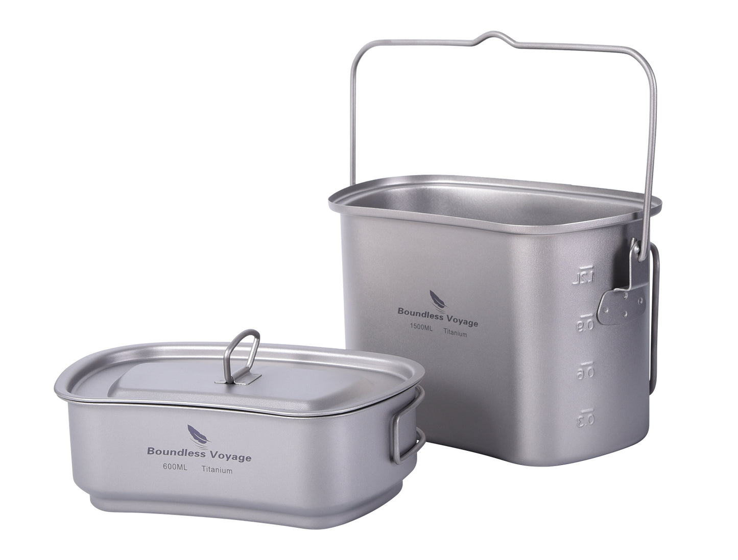 Boundless Voyage Titanium Hanging Cookware Set, 1500ml Pot + 600ml Cup with Lid & Foldable Handles, Ultralight Portable Outdoor Camping Mess Kit Ti2059C