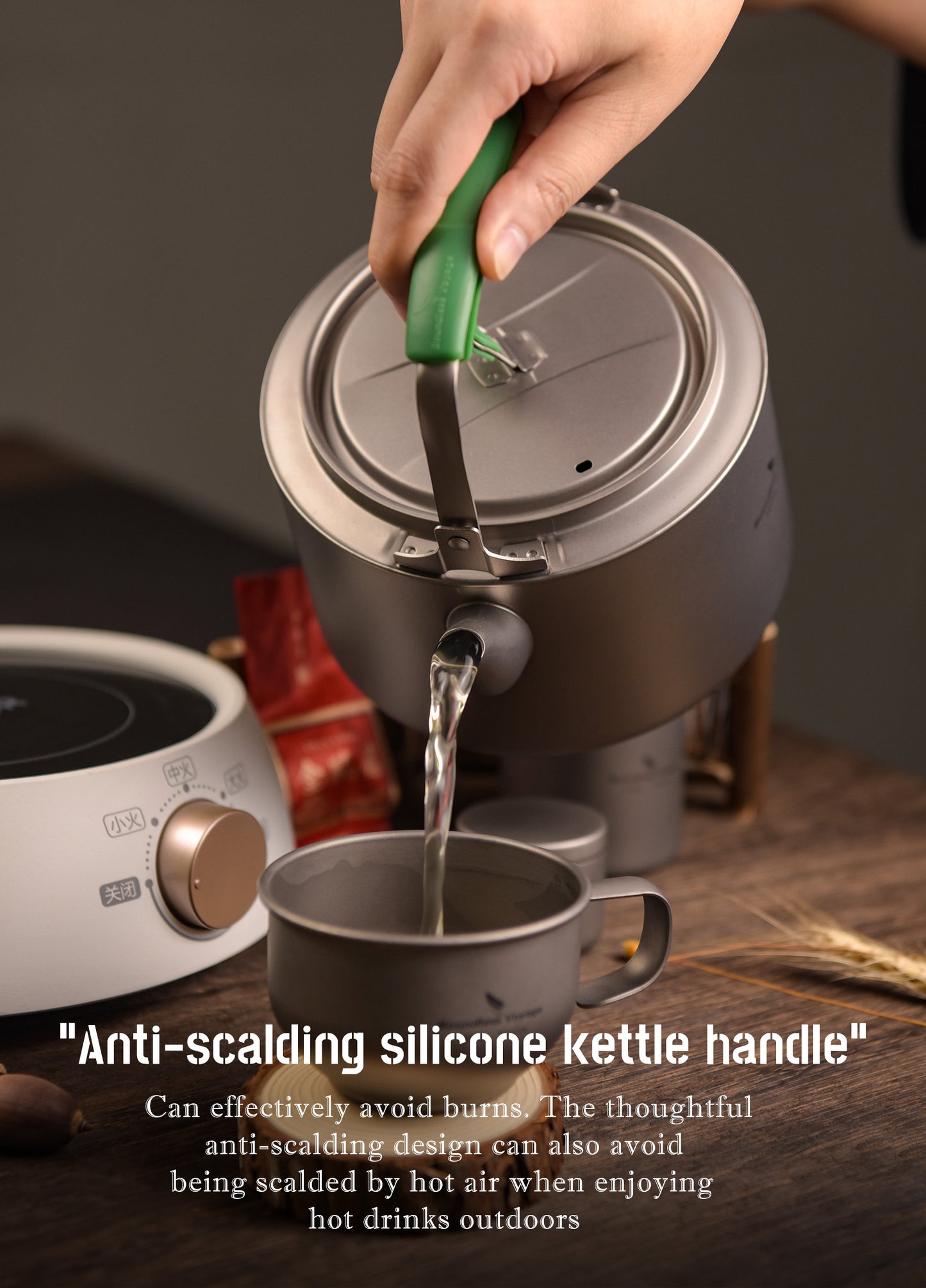 Boundless Voyage 800ml / 1200ml Single-Layer Pure Titanium Kettle with Foldable Handle & Filter, Large Capacity Camping Teapot Ti3101D/Ti3102D