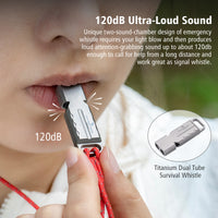Boundless Voyage Titanium Dual Tube Survival Whistle, High Decibel Emergency Whistle, Lightweight & Durable Outdoor Safety Whistle for Camping Hiking Backpacking Ti9029O