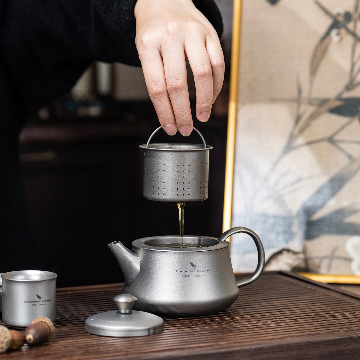 Boundless Voyage 300ml Titanium Teapot, Ultralight Portable Reusable Travel Water Pot, Compact Drinkware for Home Office, Outdoor Camping, Hiking & Picnic Ti3118D/Ti3119D