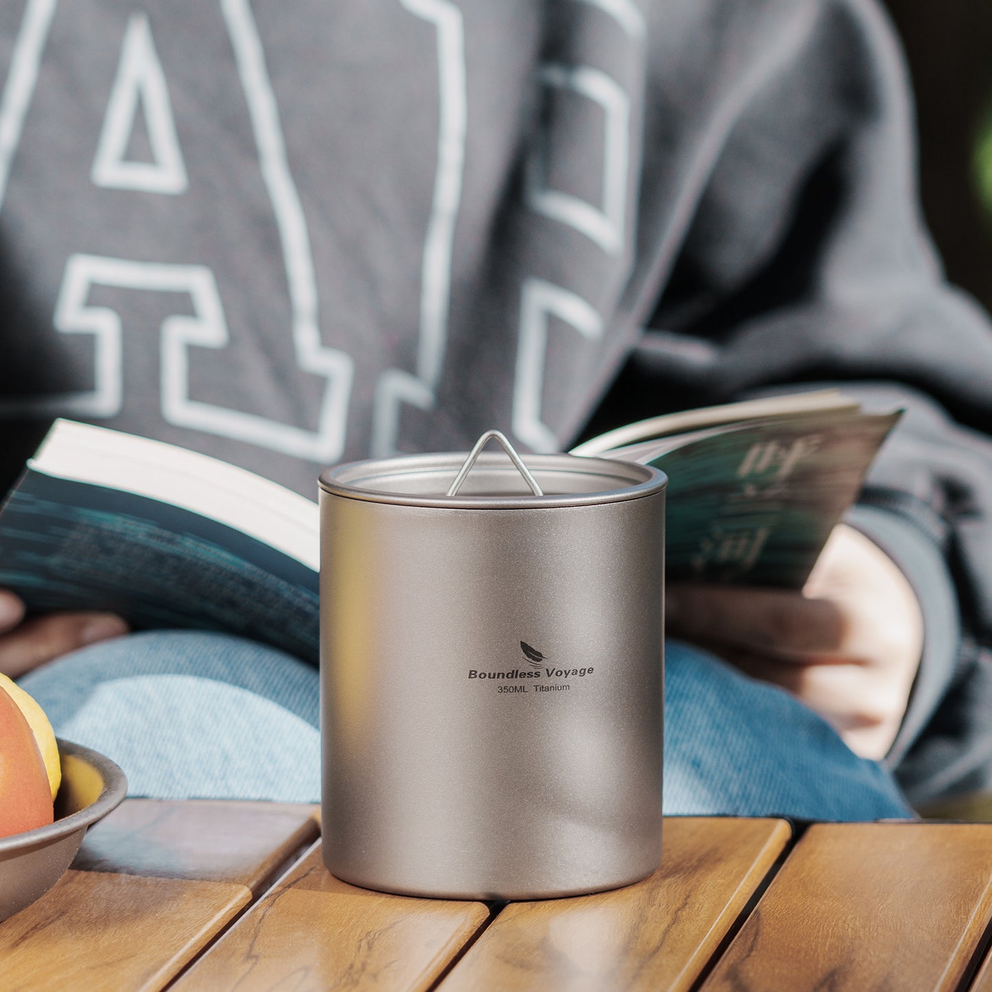 Boundless Voyage 350ml Pure Titanium Double Walled Cup with Lid | Ultralight Anti-Scald Insulated Coffee Mug for Outdoor Camping Hiking Home Office Use Ti3022D