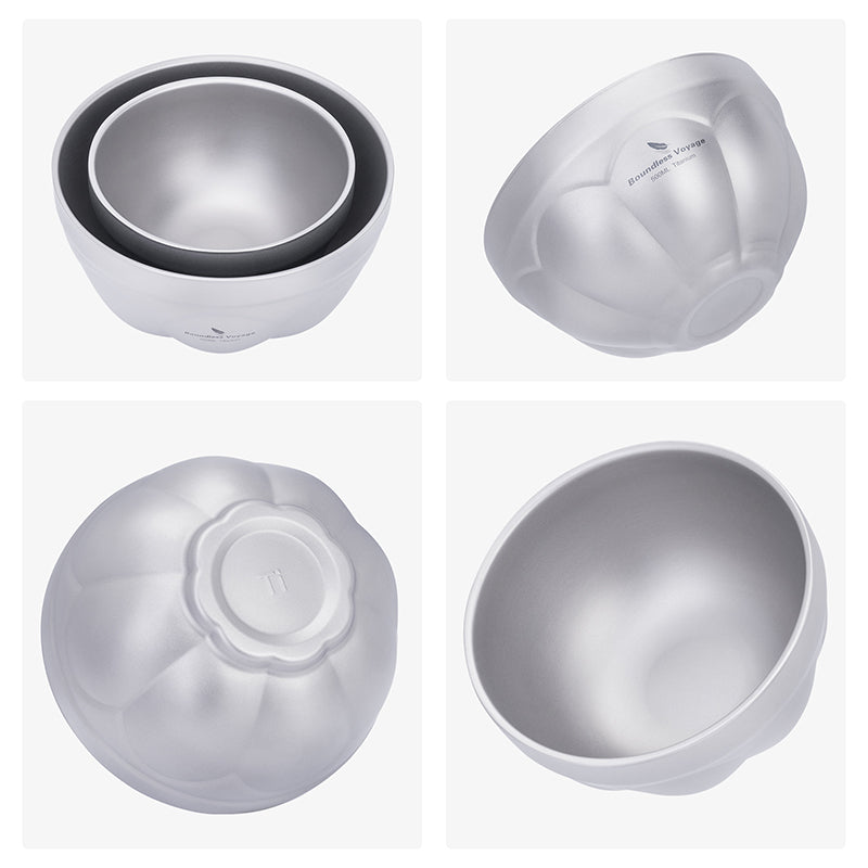 Boundless Voyage 500ml / 800ml Titanium Double Walled Bowl Rice Soup Oatmeal Yogurt Serving Bowl Ultralight Outdoor Camping Travel Durable Portable Tableware