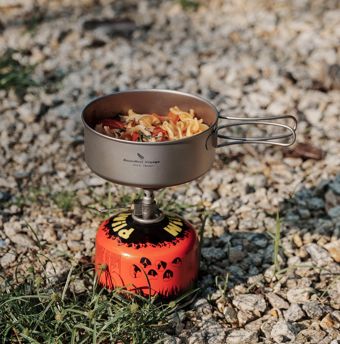 Boundless Voyage Pure Titanium Camping Cookware Set 3Pcs Foldable Handle Stackable Outdoor Tableware Pot Pan Set Ti2032C