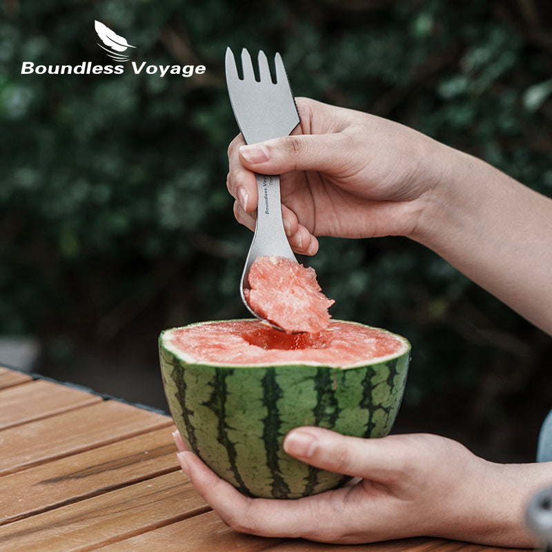 Boundless Voyage Titanium Spork 3-in-1 Fork, Spoon, Knife Cutlery Combo Ultra Lightweight Camping Utensil