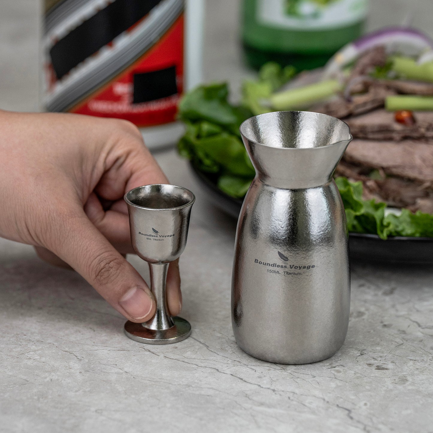 Boundless Voyage 3 Pieces Titanium Japanese Sake Set, 150ml Sake Carafe with 2  Cups, for for Sake Japanese Wine/Soju/Drink/Tea Dishwasher Safe Portable Drinkware for Outdoor Travel Ti3266D