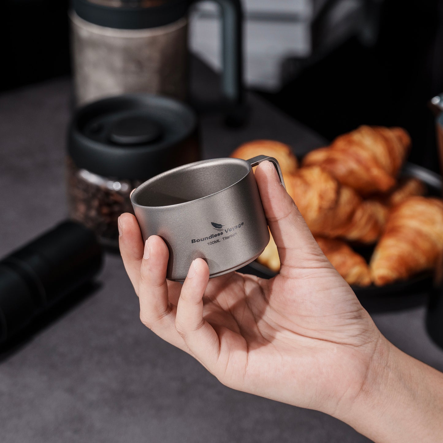 Boundless Voyage 100ml Double Wall Pure Titanium Mini Coffee Mug | Ultralight Portable Cup for Camping, Hiking & Picnic Ti3085D