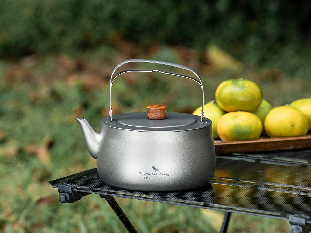 Boundless Voyage Titanium Camping Kettle 800ml with Folding Handle for Outdoor Camping Ti3130D