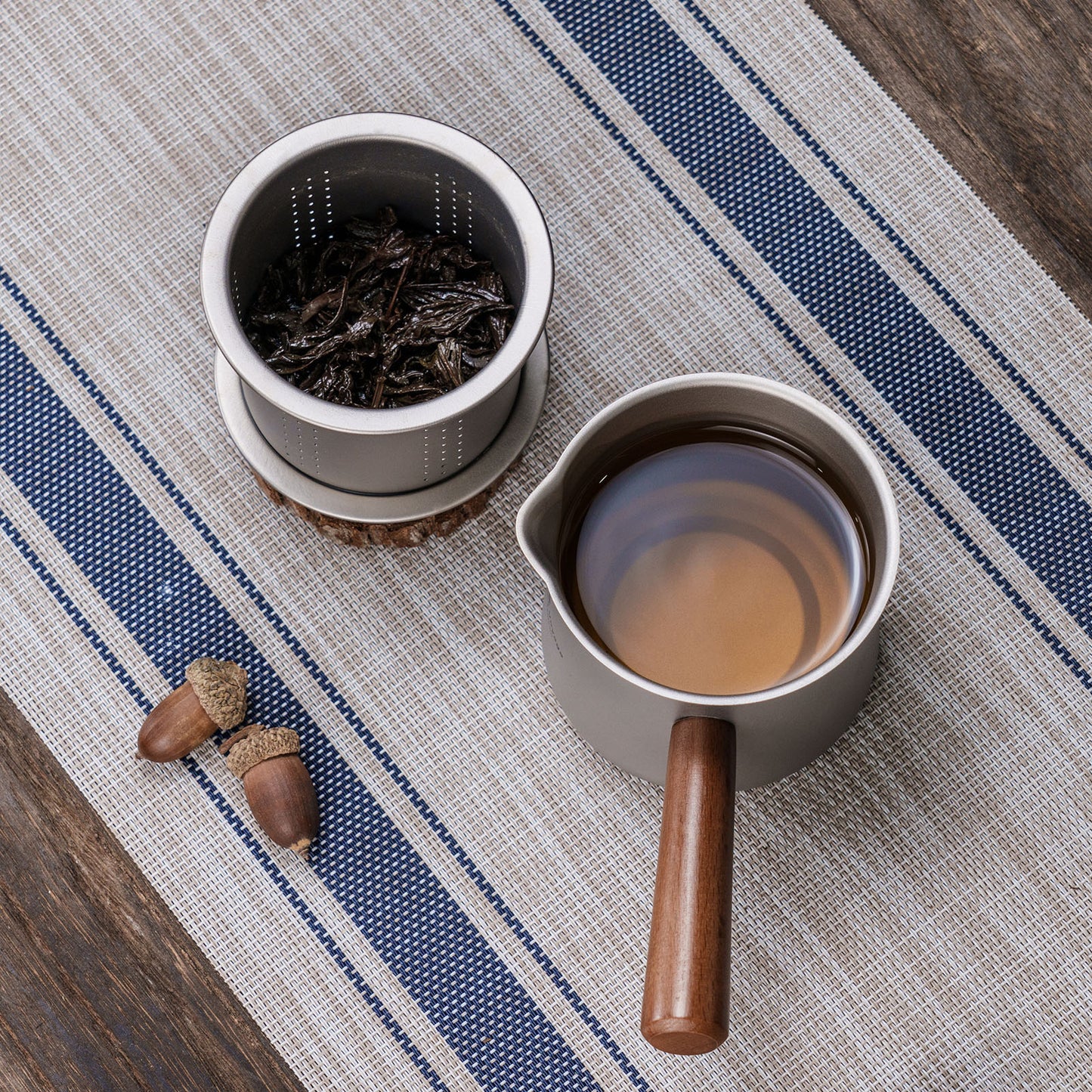 Boundless Voyage 380ml Titanium Tea Cup with Removable Wooden Handle & Filter Strainer, Ultralight Portable Mug Ti3141D