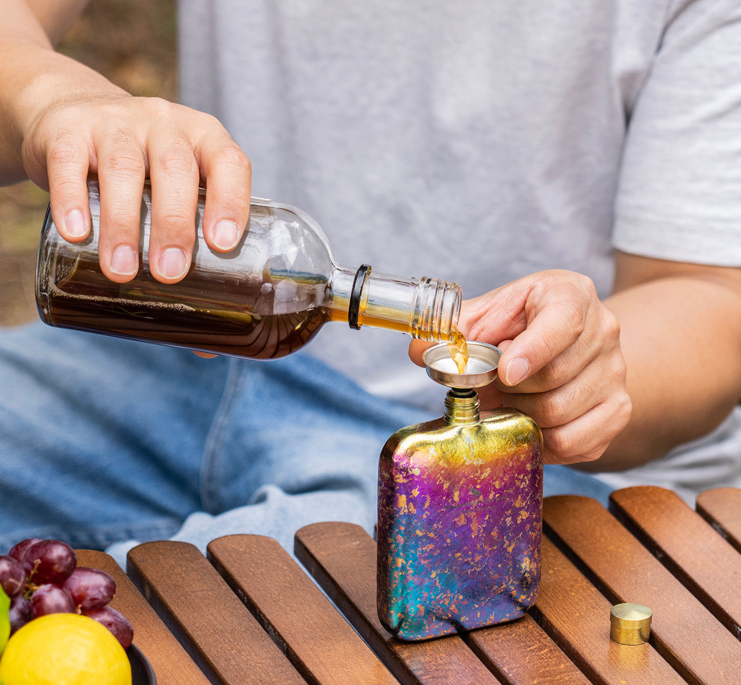 Boundless Voyage Titanium Hip Flask 170ml Small Liquor Flask Bottle for Whiskey Vodka Wine Portable Travel Outdoor Ultralight Pocket Drinkware for Men & Women Ti3263D