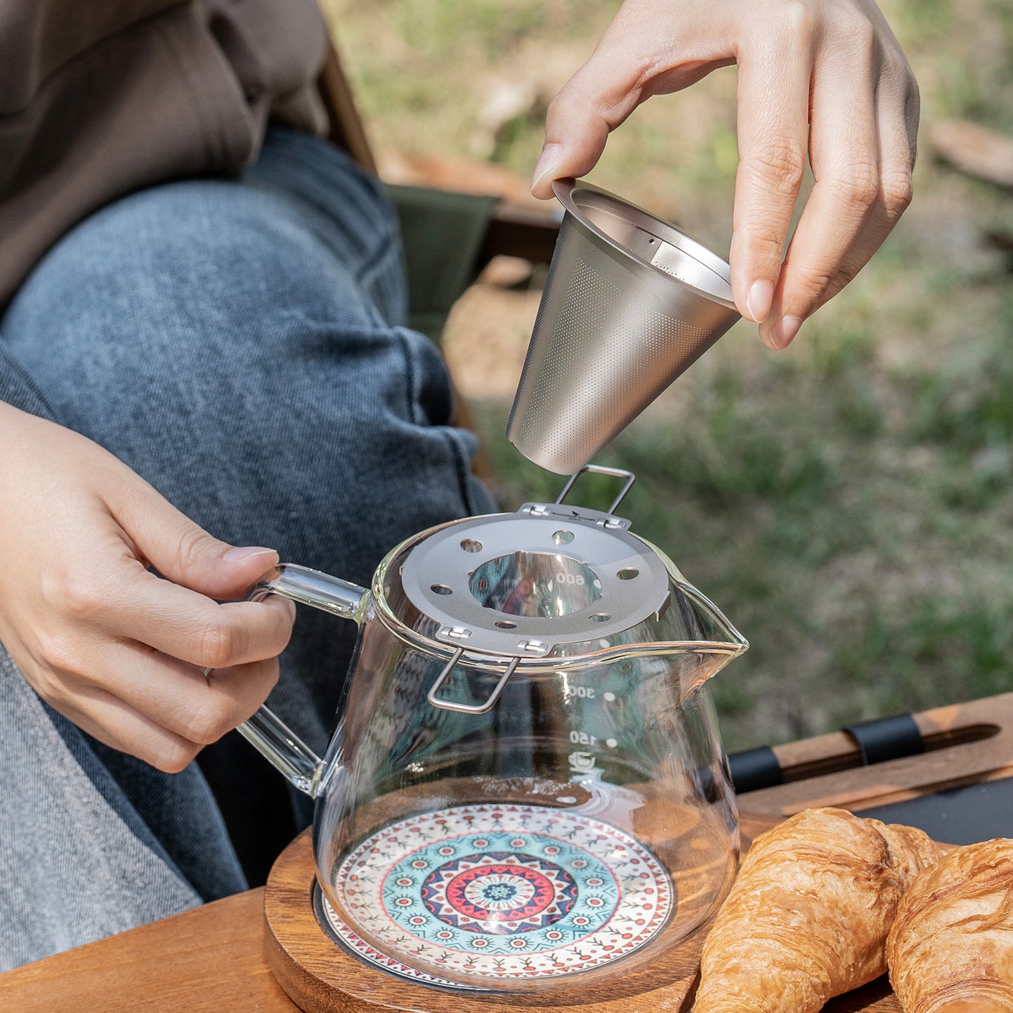 Boundless Voyage Titanium Pour Over Coffee Dripper, Paperless Reusable Metal Cone Coffee Filter with Foldable Holder, Portable Coffee Maker for Home Office Outdoor Travel Camping Ti6004P