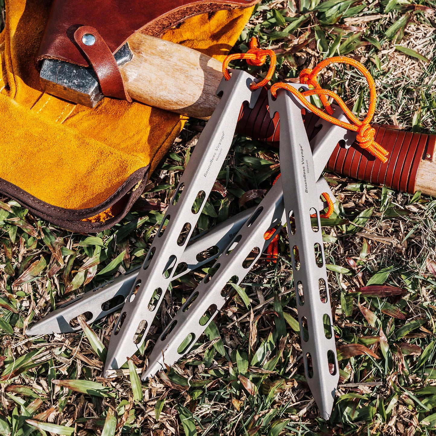 Boundless Voyage 20cm / 7.8in V-Shape Titanium Tent Stakes | Ultralight Heavy Duty Ground Pegs, Outdoor Camping Awning Canopy Accessories, 8Pcs Pack Ti4011P