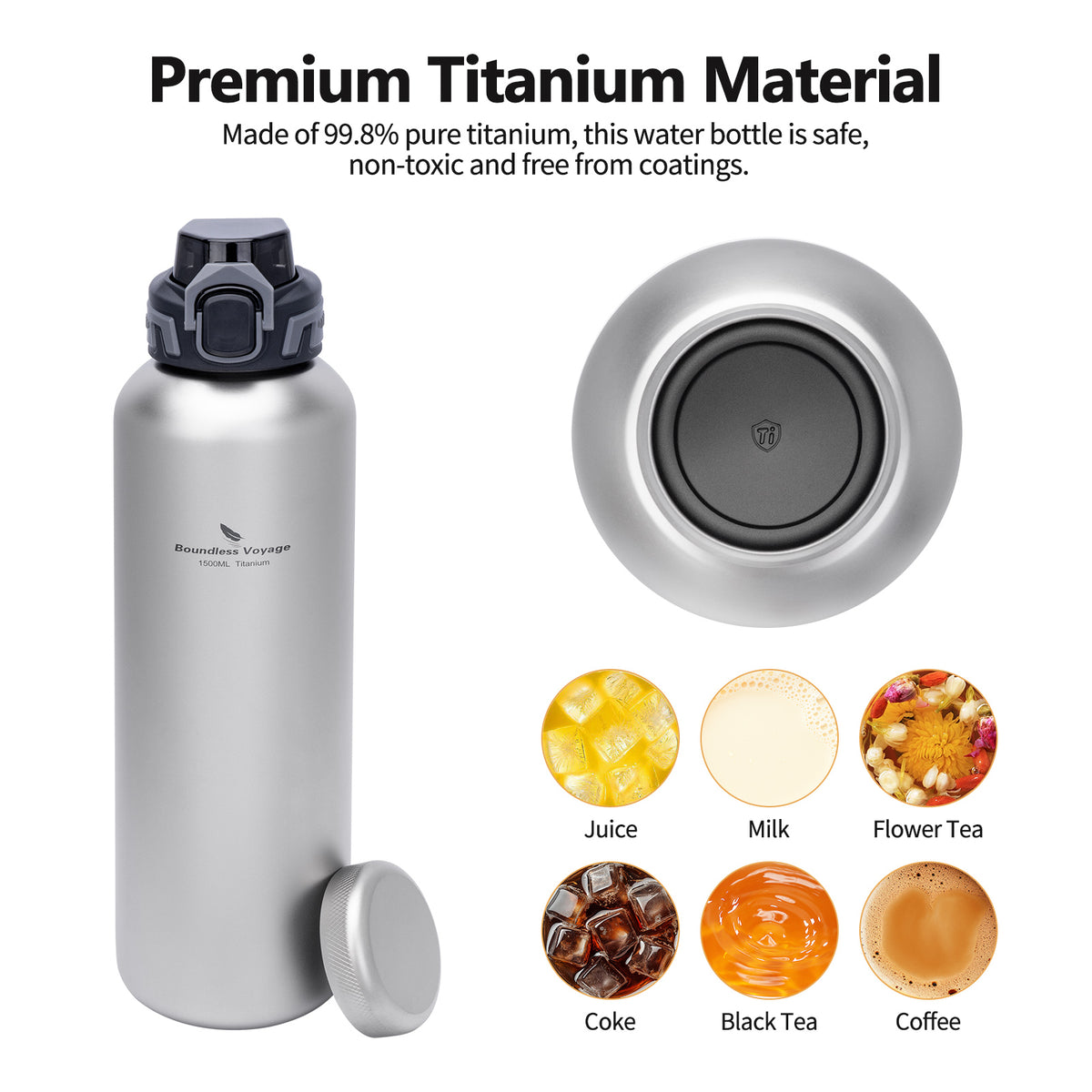 Leak-proof titanium water bottle held upside down showing secure screw cap seal