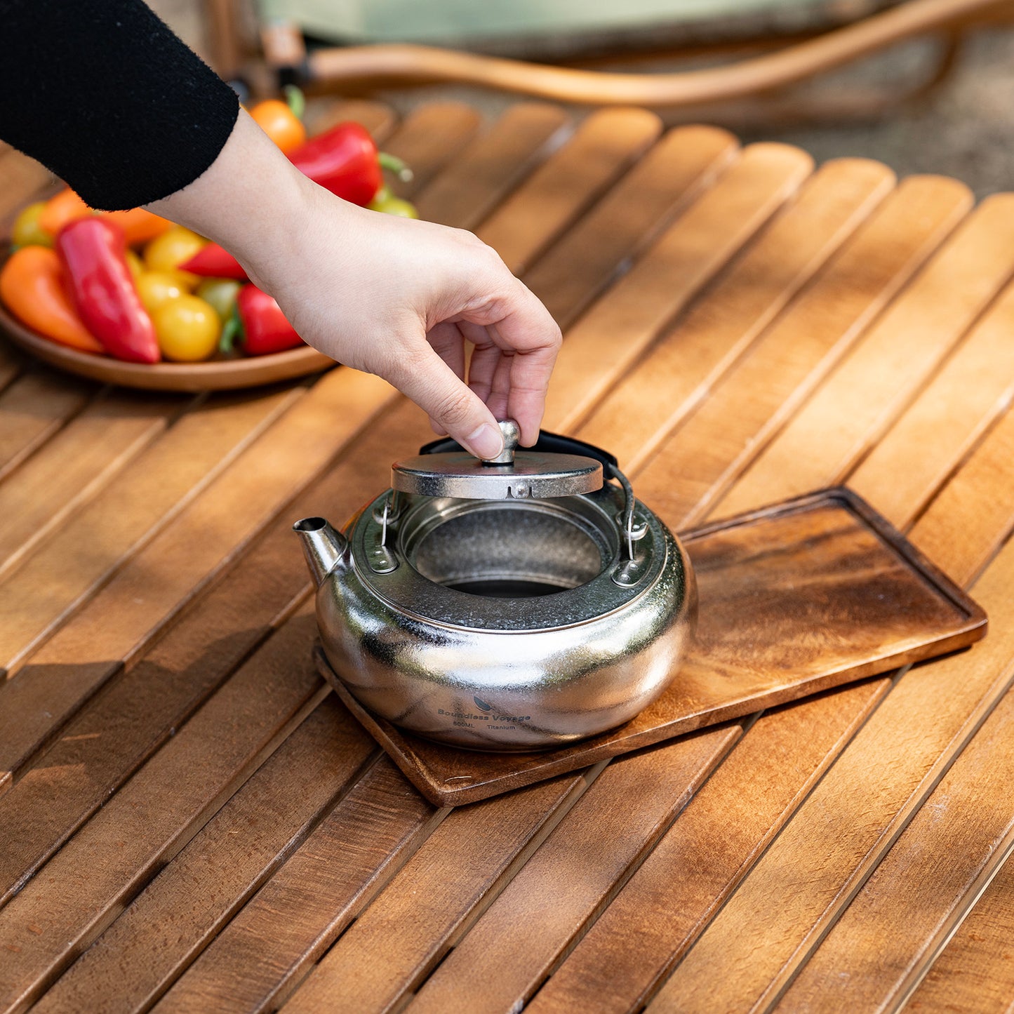 Boundless Voyage 600ml Compact Pure Titanium Camping Kettle | Durable Lightweight Teapot with Foldable Handle & Built-In Filter for Backpacking, Hiking, Coffee and Tea Ti3105D
