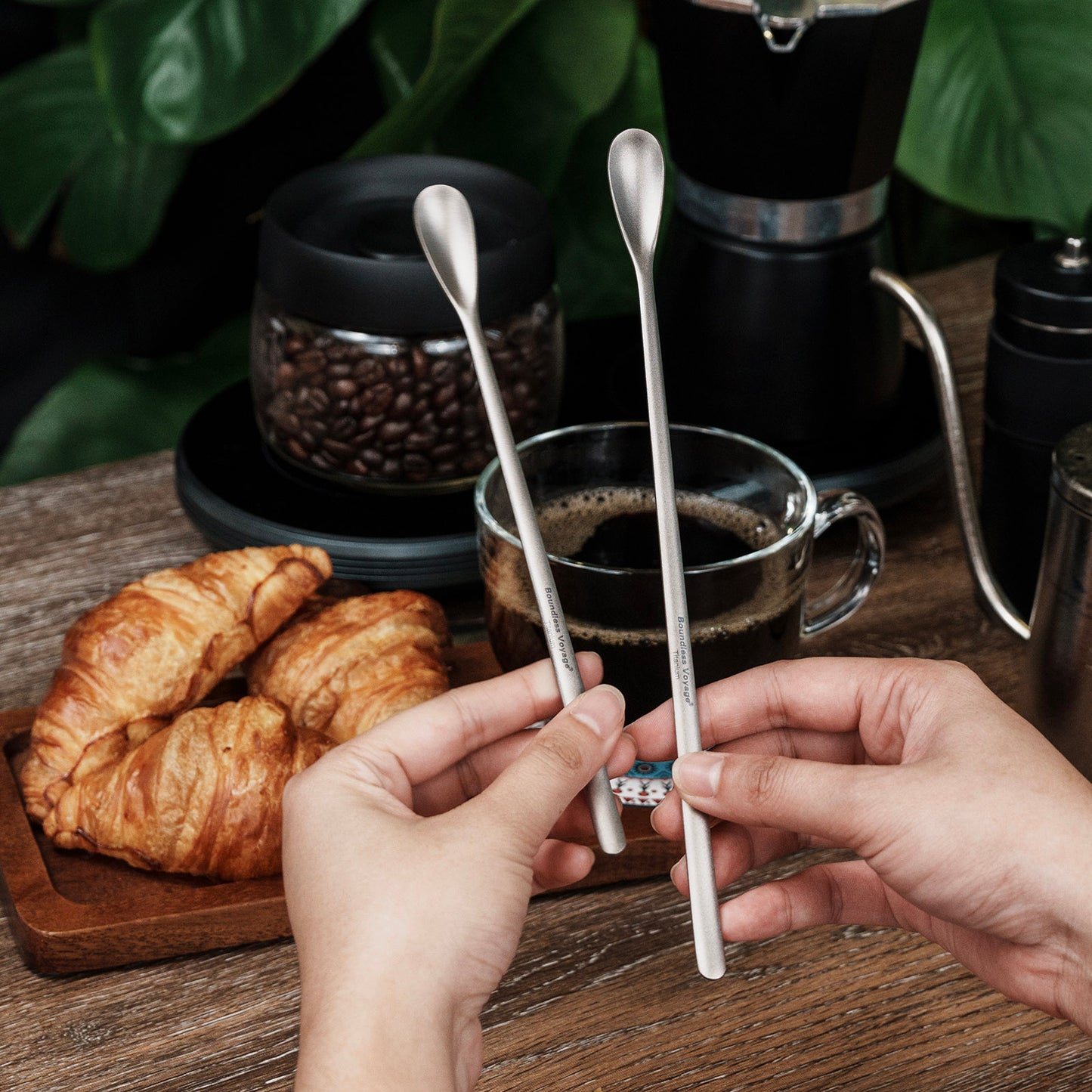 Boundless Voyage Titanium Coffee Spoon Long Handle Tea Spoon Ultralight Small Ladle Durable Cutlery Stir Spoon Bar Spoon Cocktail Mixing Stirrers for Drink Ti1034T-Ti1035T