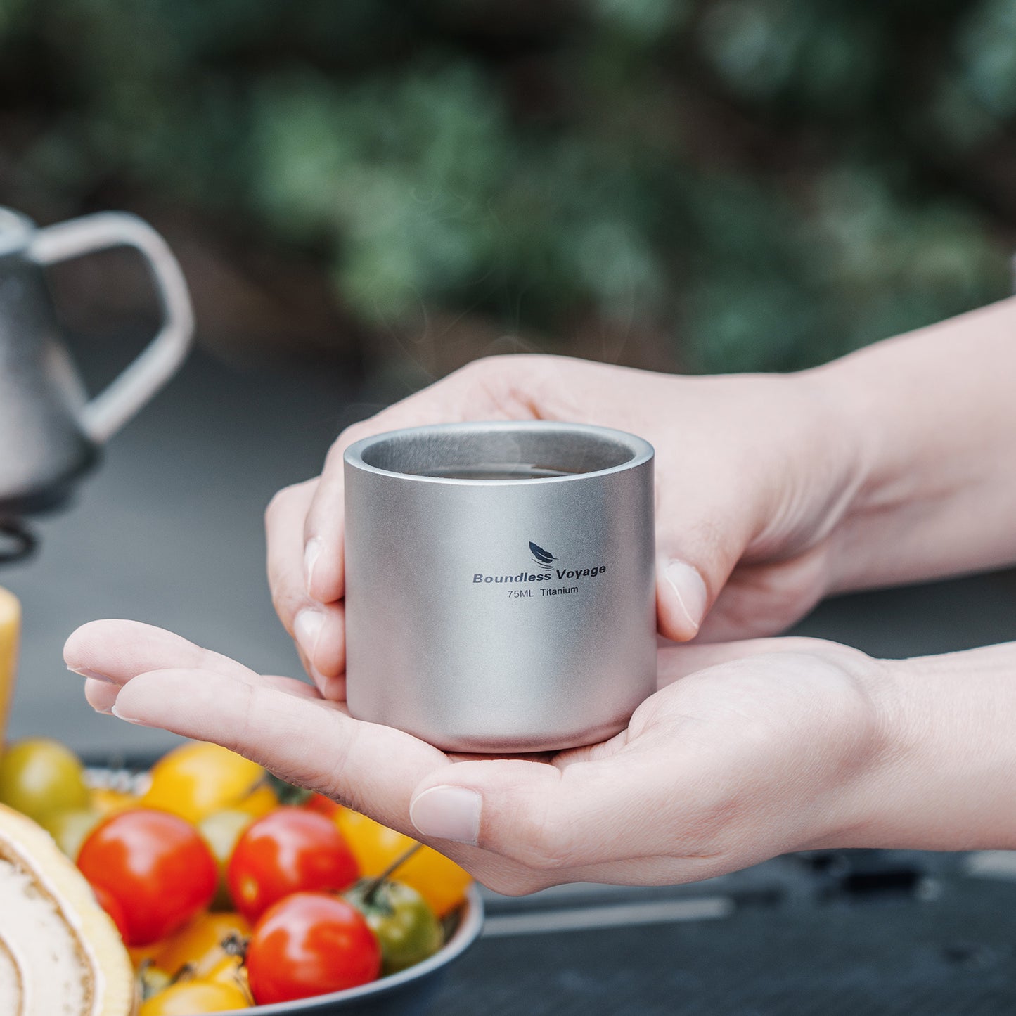 Boundless Voyage 75ml Pure Titanium Double-Wall Mug | Lightweight Heat Resistant Coffee & Tea Cup with Storage Bag, Portable Drinkware for Backpacking, Hiking, Picnic, Travel & Daily Use  Ti3045D