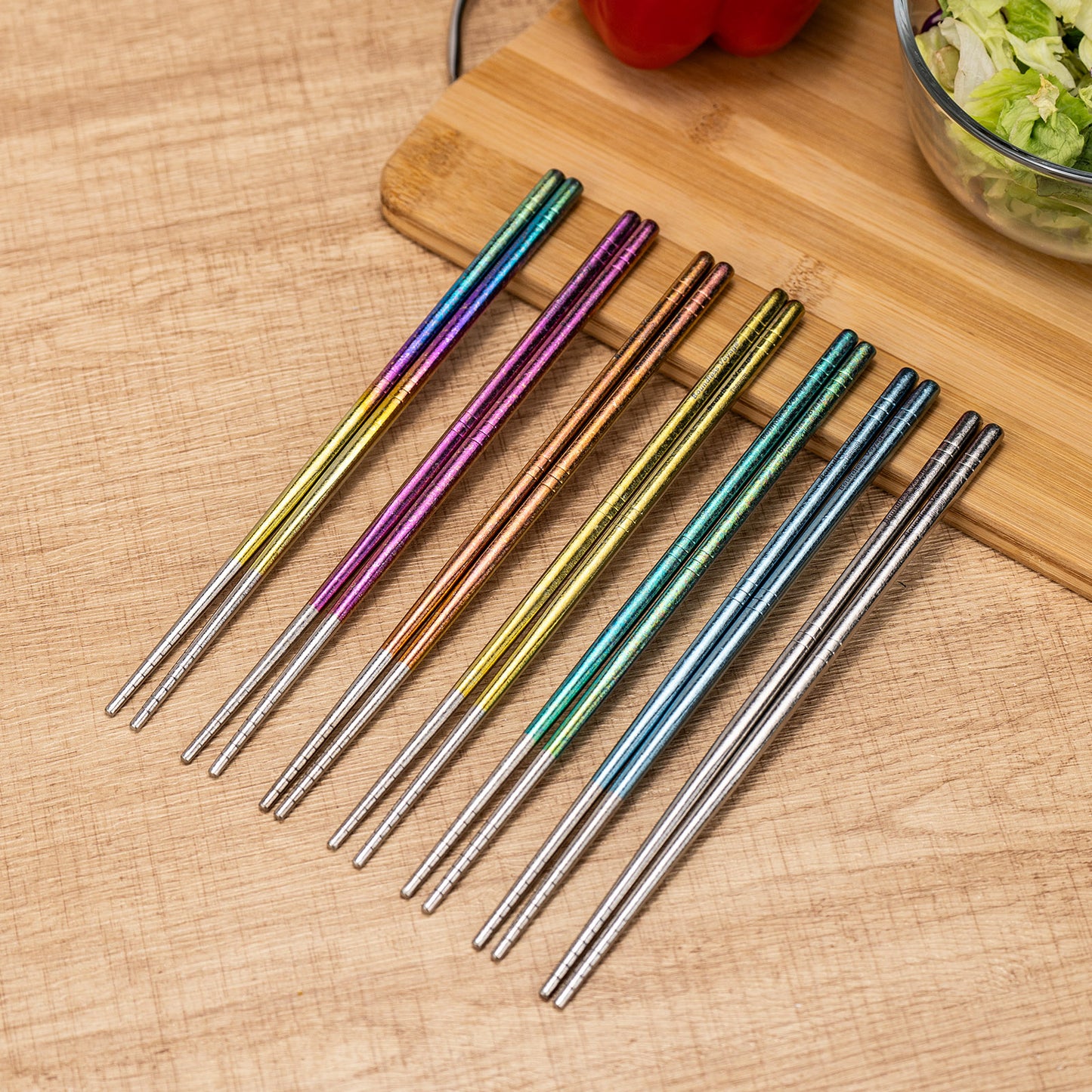 Boundless Voyage 8 Pairs Colorful Pure Titanium Chopsticks | Ultralight Non-Slip Reusable Tableware for Rice, Noodles, Tofu & Meatballs, Camping, Hiking & Daily Home Use Ti1006T