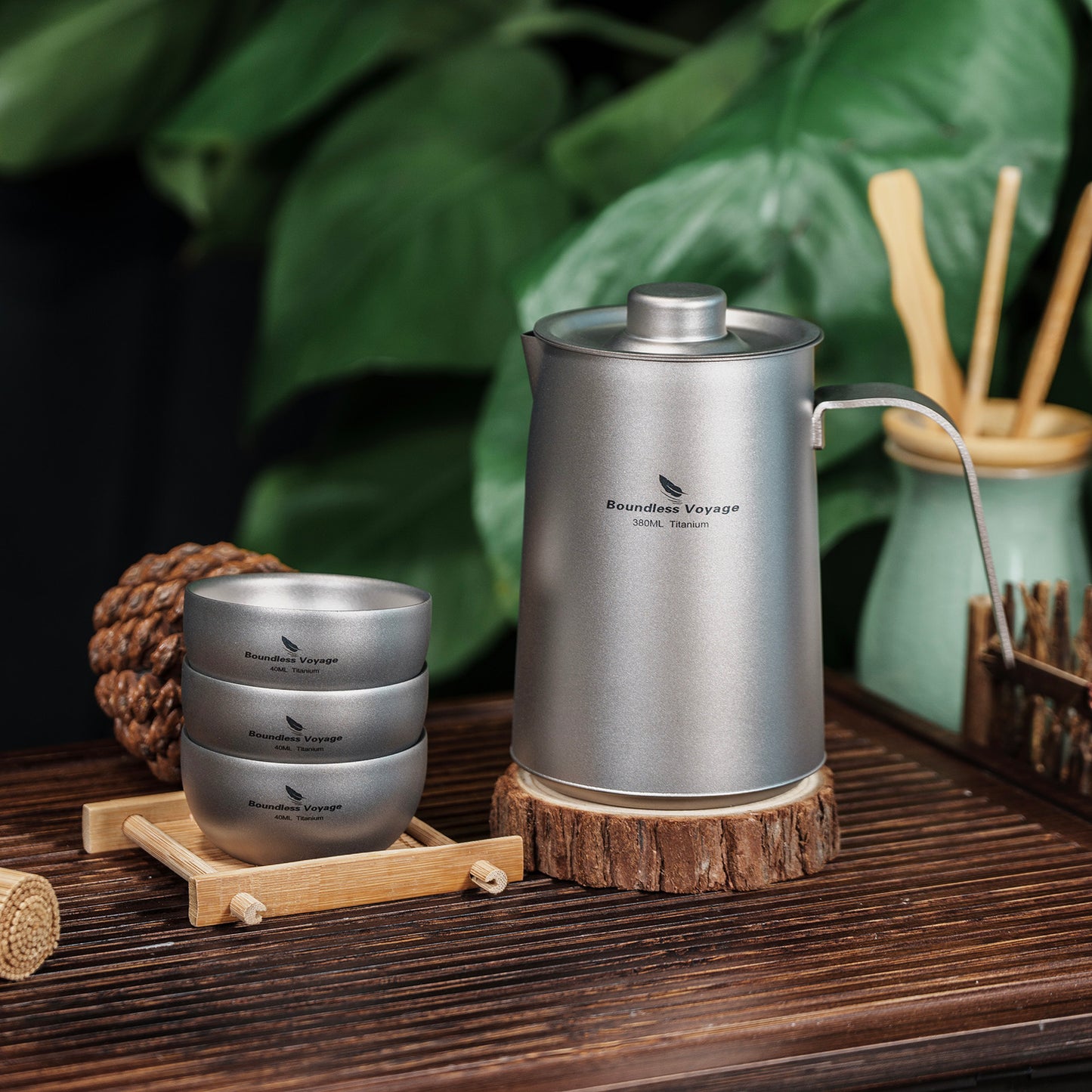 Boundless Voyage Ultralight Titanium Camping Tea Set, Portable Travel Drinkware for Picnic Hiking Home Use Ti3116D