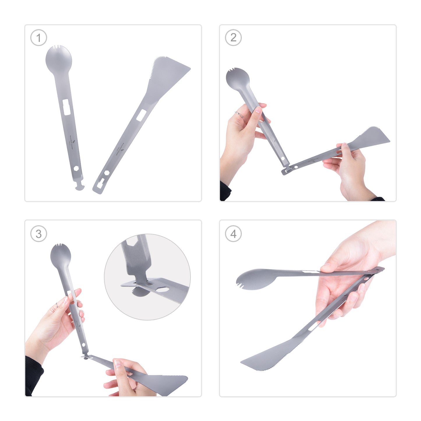 Boundless Voyage Titanium Alloy 4-in-1 Multi Utensil, Integrated Tong Spork Shovel Spatula, Lightweight Portable Cookware for Camping Backpacking Travel Outdoor Cooking Ti1080T