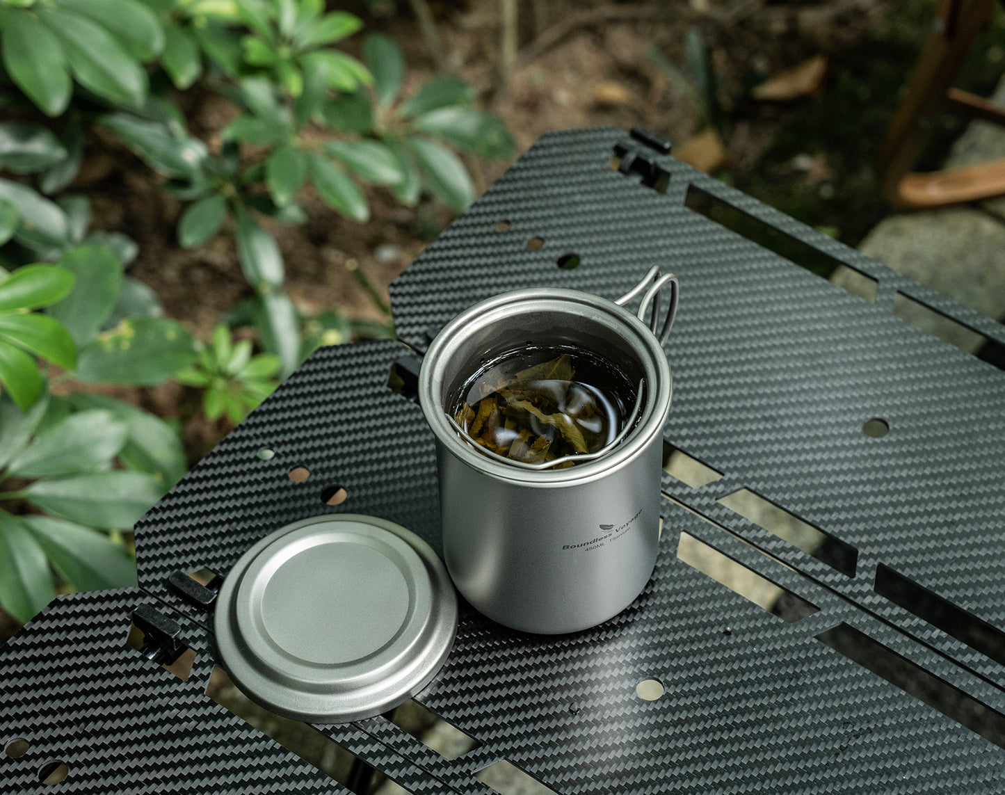 Boundless Voyage 450ml Titanium Cup with Filter Folding Handles Outdoor Camping Tea Coffee Mug 15.2 fl oz Portable Lightweight Tea Maker Ti3056D