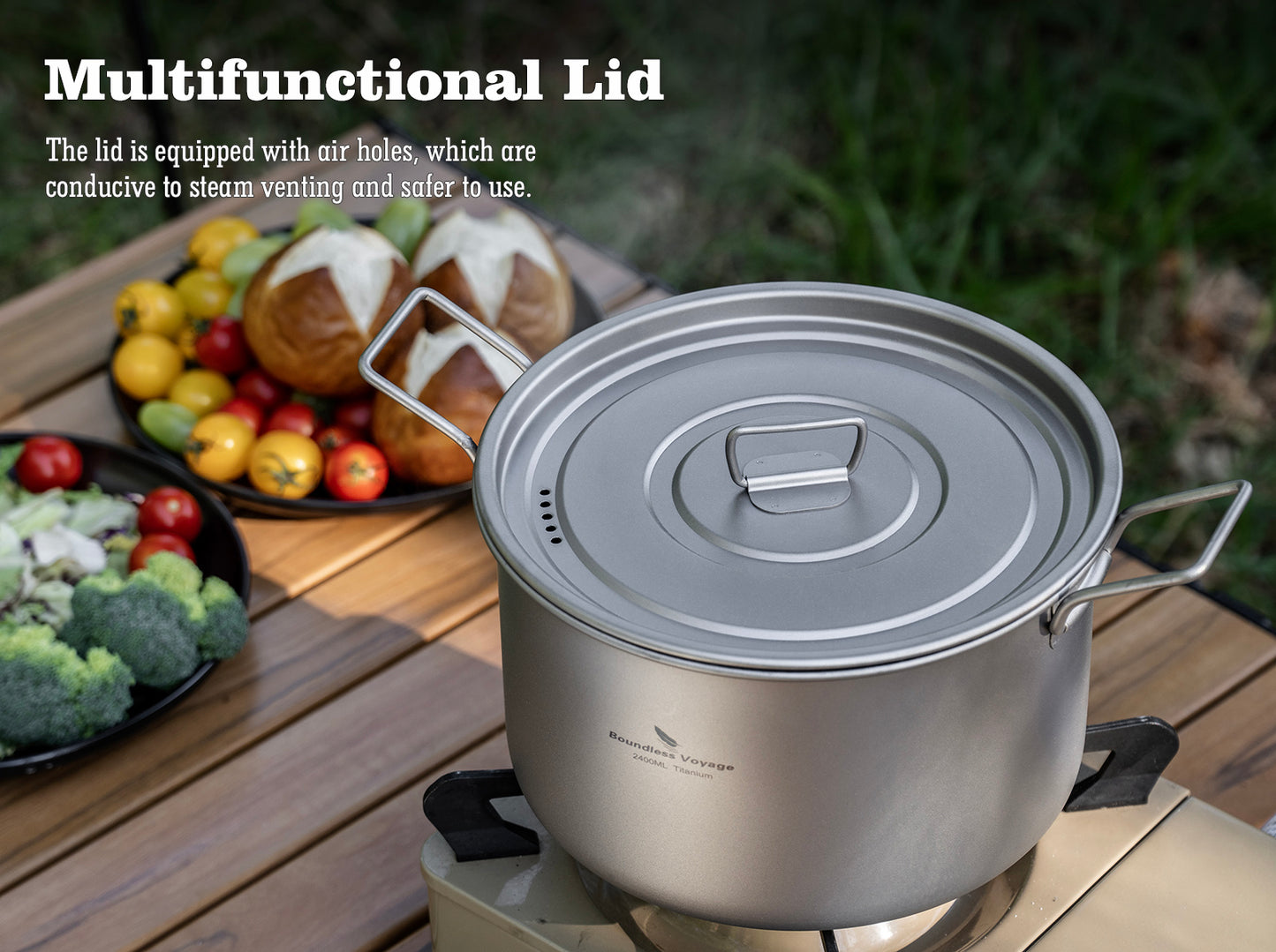 Boundless Voyage Lightweight Titanium Pot Outdoor Portable Cooking Set hiking Backpacking Pot for Hiking Trekking Picnic Fishing Mountaineering