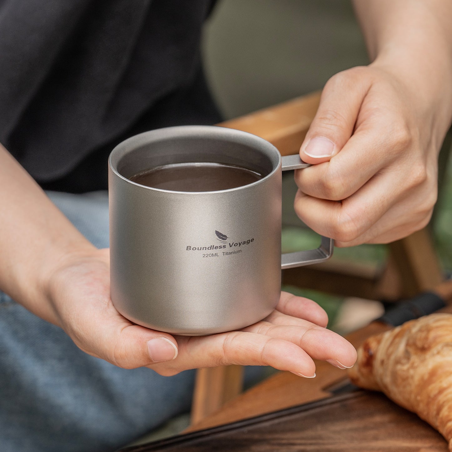Boundless Voyage 220ml Double Wall Titanium Coffee Cup, Lightweight Portable Insulated Mug, Outdoor Camping Travel Tableware Ti3052D
