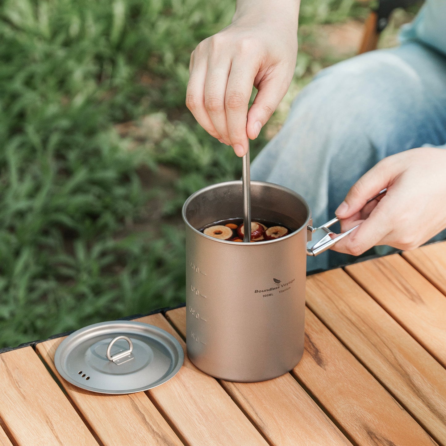 Boundless Voyage Outdoor Camping Titanium Pot Bowl Cup with Lid Folding Handle Hiking Picnic Water Rice Food 900ml Ti2040C