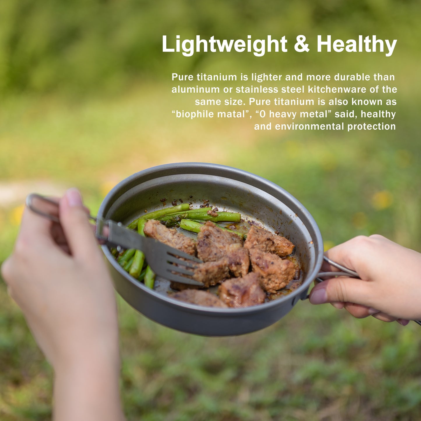 Boundless Voyage Outdoor Titanium Pot with Pan Set, Collapsible Folding Handle Portable Cookware for Camping Hiking Backpacking Cooking Ti2110C