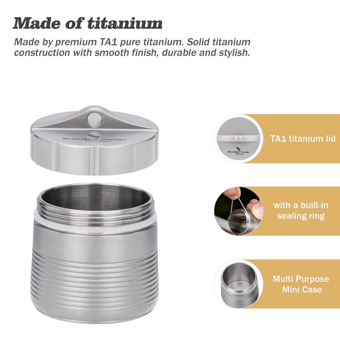Boundless Voyage Titanium Pill Container, Waterproof Portable Pill Box, Lightweight Mini Pill Holder for Travel, Outdoor, Daily Use, Airtight Pill Case for Medication, Vitamins, Supplements, with Lanyard Ti9007O