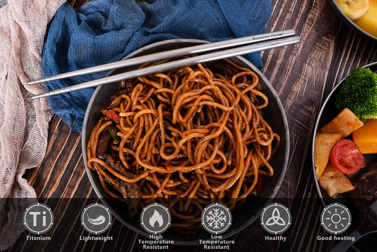 Boundless Voyage 23cm Pure Titanium Round Chopsticks | Ultralight Reusable Cutlery for Home Camping Travel Outdoor Dining Ti1002T