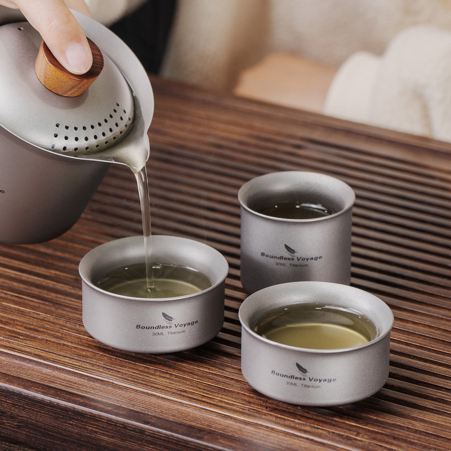 Boundless Voyage Titanium Double-Wall Tea Cup 30ml Gongfu Anti-Scald Coating-Free, Single or Set Ti3146D Ti3147D Ti3148D