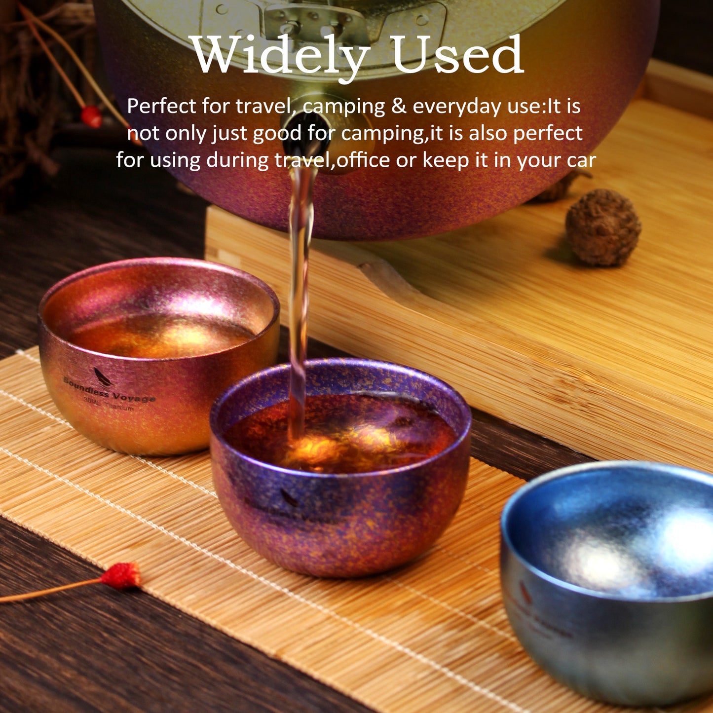 Boundless Voyage 30ml Double Wall Colorful Titanium Tea Cup, Anti-Scald Wide Mouth Mini Mug for Tea Wine Travel Camping Ti3082D