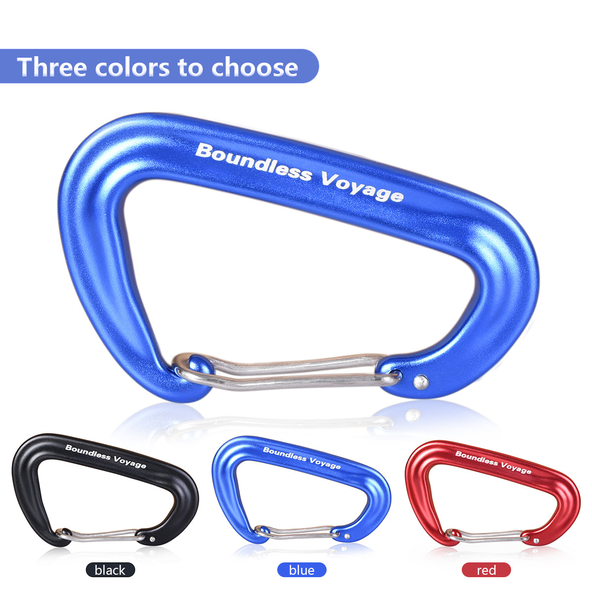 Boundless Voyage Aluminum‑Alloy Carabiners, 2Pcs /4Pcs /6Pcs Spring‑Loaded Utility Clips in Blue, Red, Black for Outdoor Camping, Keychains and Daily‑Use BV1026
