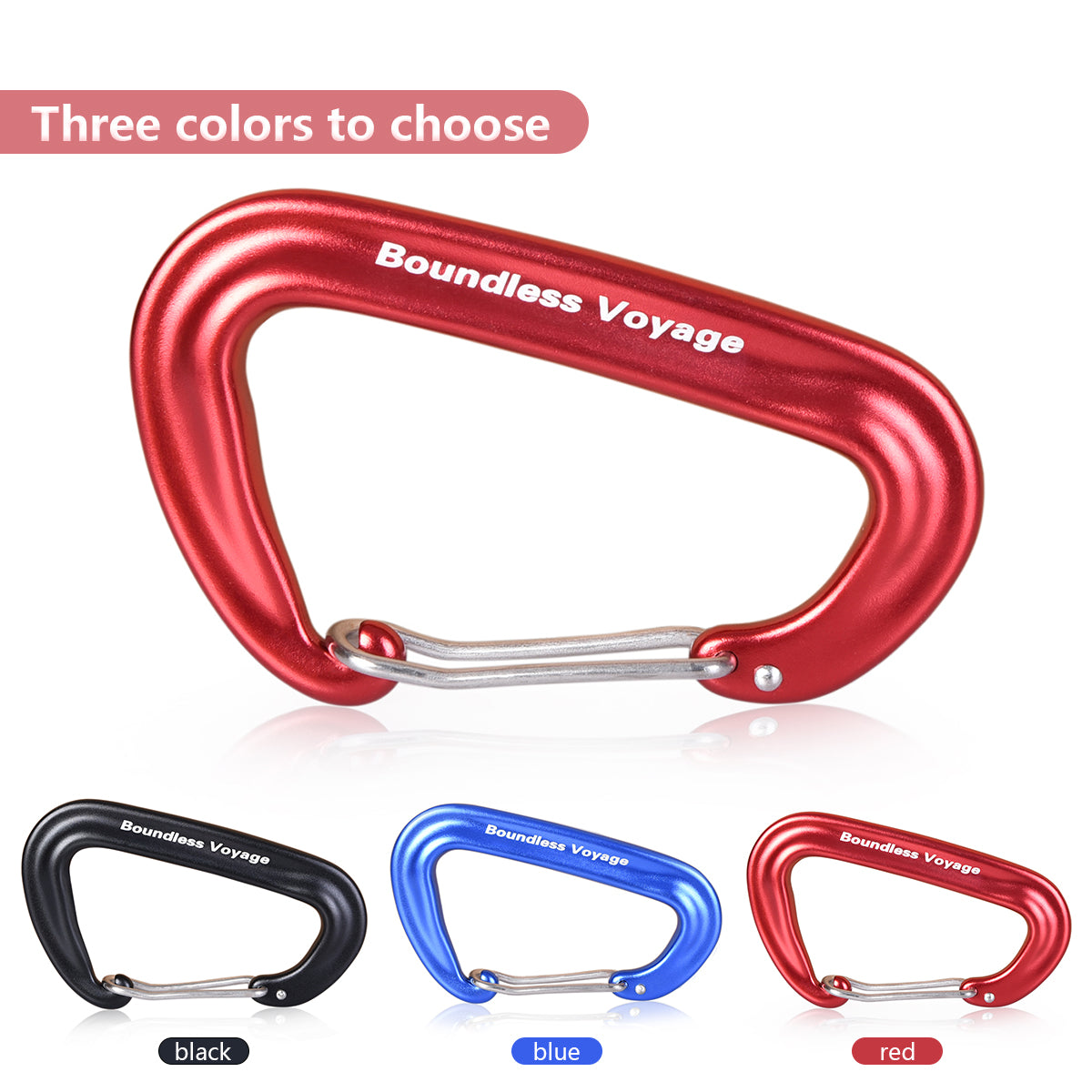 Boundless Voyage Aluminum‑Alloy Carabiners, 2Pcs /4Pcs /6Pcs Spring‑Loaded Utility Clips in Blue, Red, Black for Outdoor Camping, Keychains and Daily‑Use BV1026