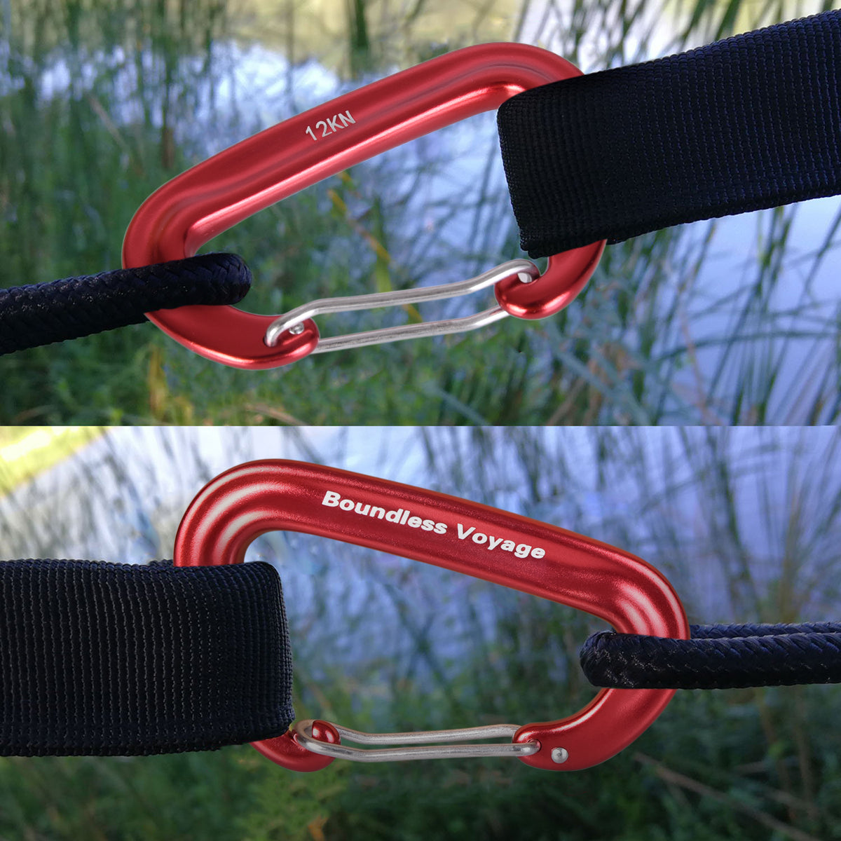 Boundless Voyage Aluminum‑Alloy Carabiners, 2Pcs /4Pcs /6Pcs Spring‑Loaded Utility Clips in Blue, Red, Black for Outdoor Camping, Keychains and Daily‑Use BV1026
