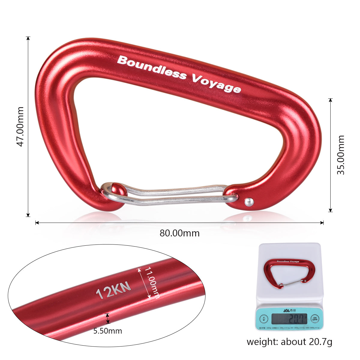 Boundless Voyage Aluminum‑Alloy Carabiners, 2Pcs /4Pcs /6Pcs Spring‑Loaded Utility Clips in Blue, Red, Black for Outdoor Camping, Keychains and Daily‑Use BV1026