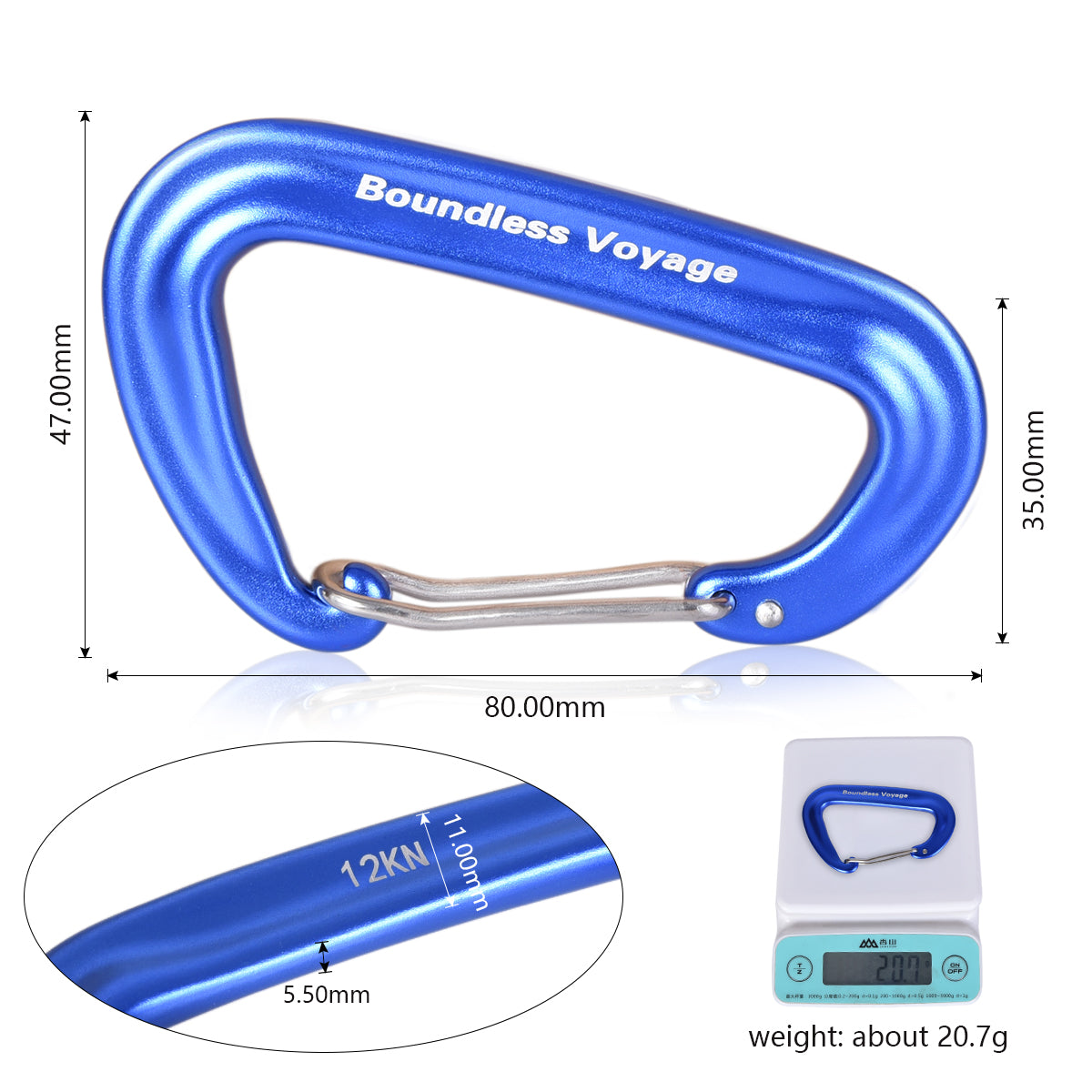 Boundless Voyage Aluminum‑Alloy Carabiners, 2Pcs /4Pcs /6Pcs Spring‑Loaded Utility Clips in Blue, Red, Black for Outdoor Camping, Keychains and Daily‑Use BV1026