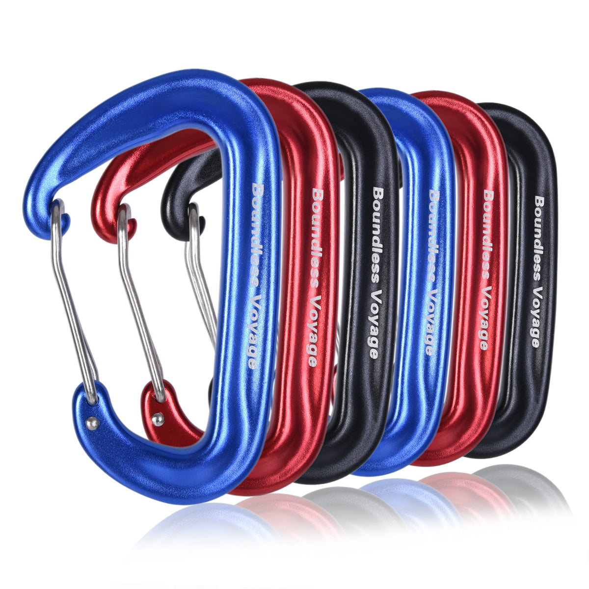 Boundless Voyage Aluminum‑Alloy Carabiners, 2Pcs /4Pcs /6Pcs Spring‑Loaded Utility Clips in Blue, Red, Black for Outdoor Camping, Keychains and Daily‑Use BV1026