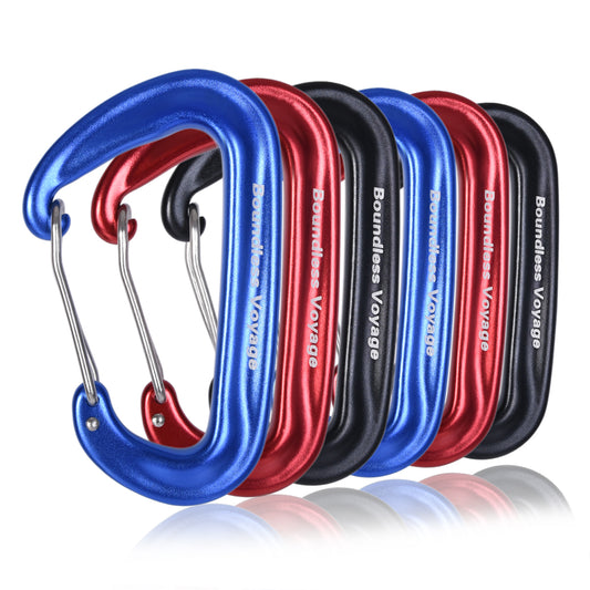 Boundless Voyage Aluminum‑Alloy Carabiners, 2Pcs /4Pcs /6Pcs Spring‑Loaded Utility Clips in Blue, Red, Black for Outdoor Camping, Keychains and Daily‑Use BV1026