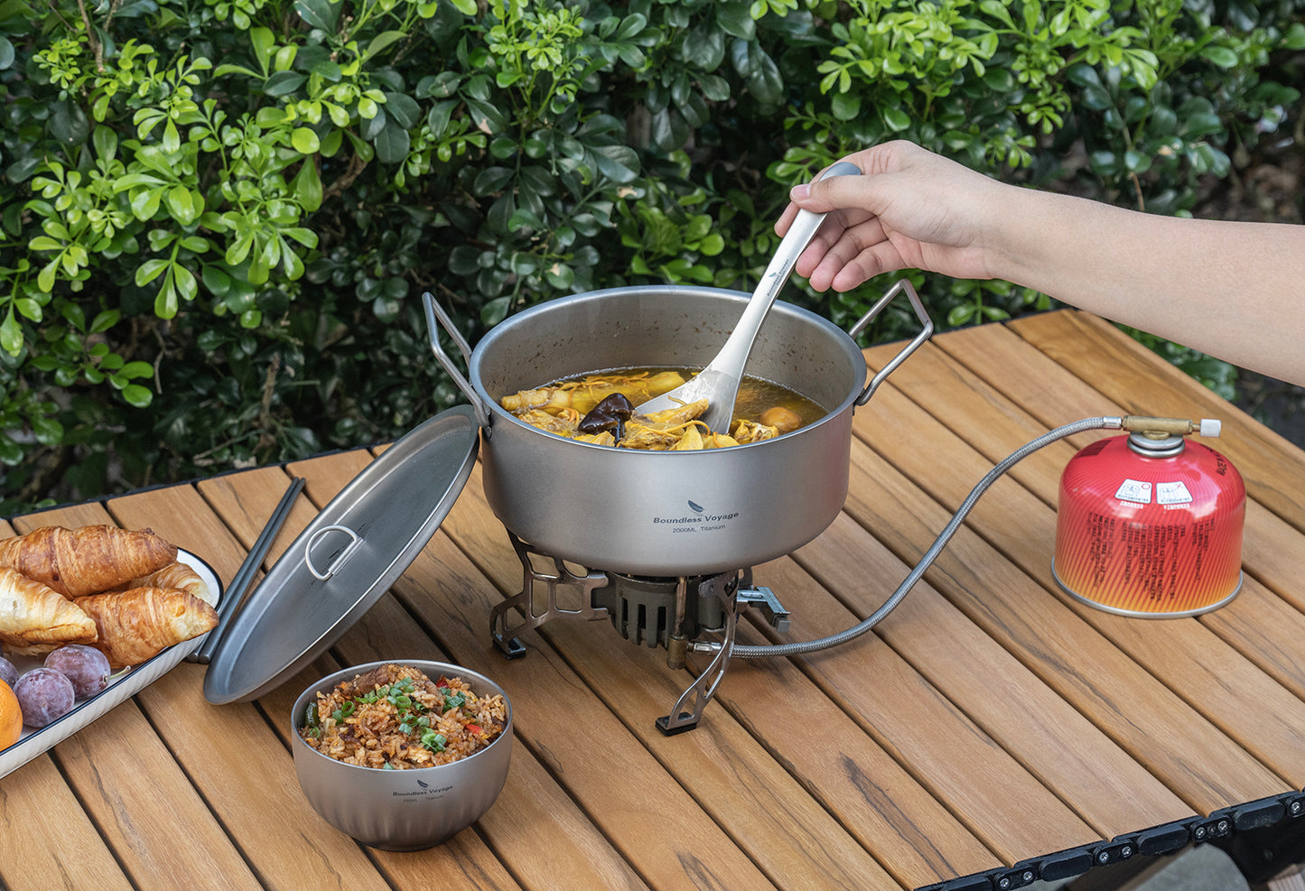 Boundless Voyage 2L Titanium Stock Pot with Lid and Folding Handle, Portable Lightweight Soup Pot for Outdoor Camping Hiking Picnic  Ti2054C