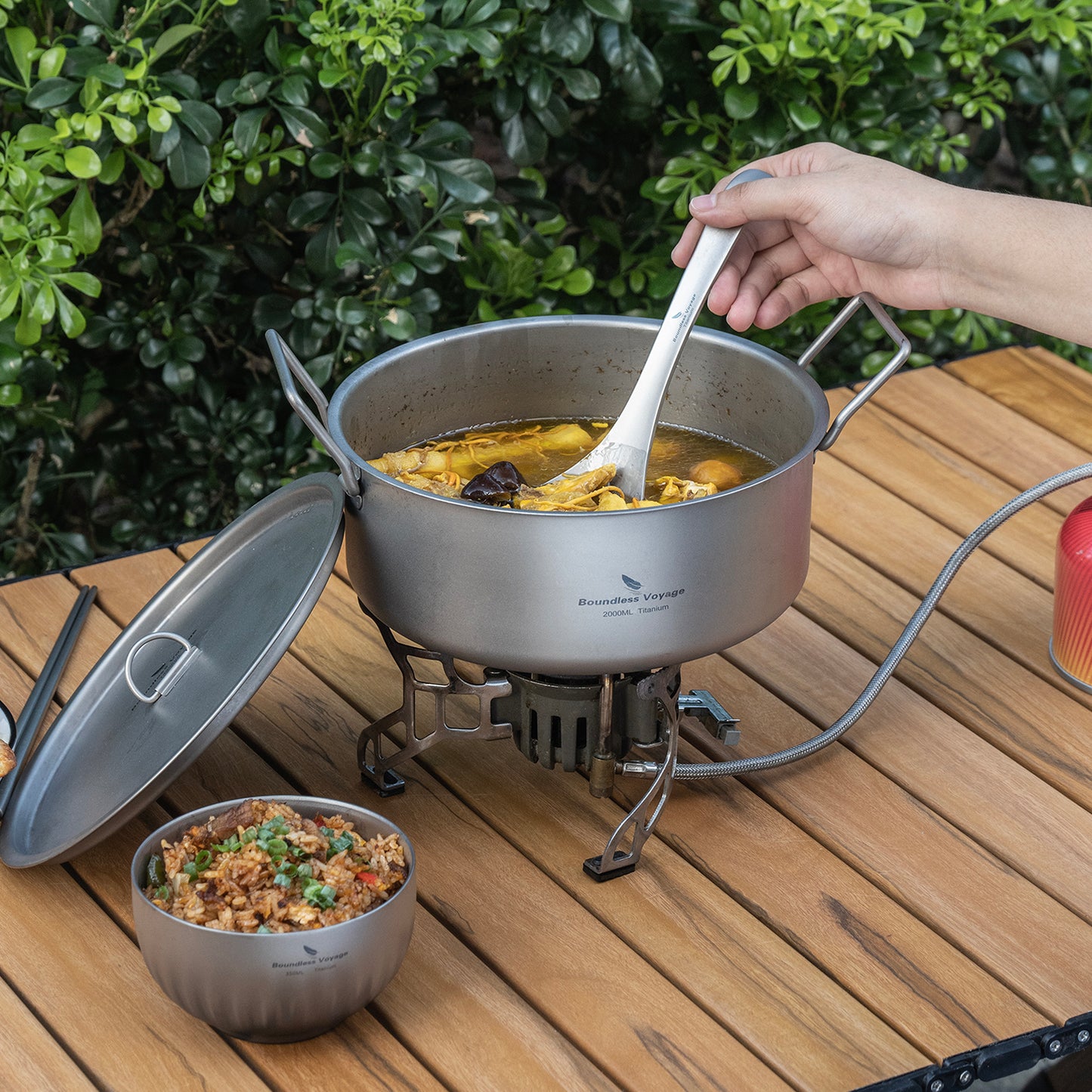 Boundless Voyage 2L Titanium Stock Pot with Lid and Folding Handle, Portable Lightweight Soup Pot for Outdoor Camping Hiking Picnic  Ti2054C