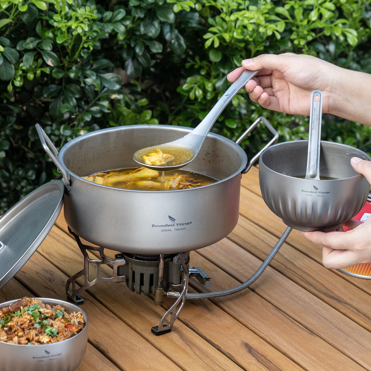 Boundless Voyage 2L Titanium Stock Pot with Lid and Folding Handle, Portable Lightweight Soup Pot for Outdoor Camping Hiking Picnic  Ti2054C