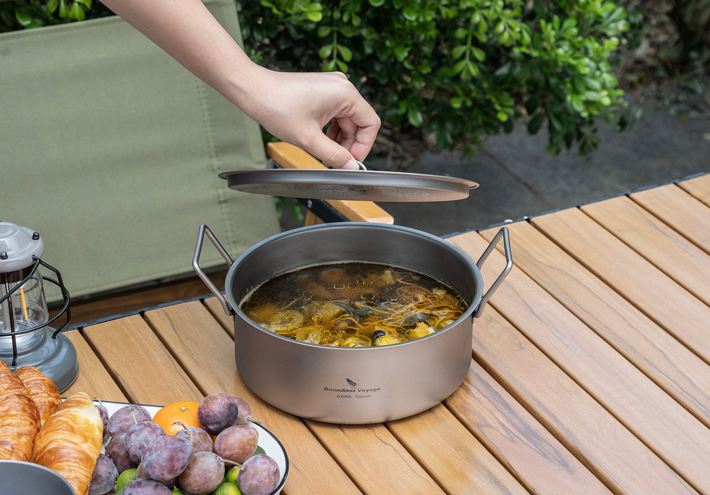 Boundless Voyage 2L Titanium Stock Pot with Lid and Folding Handle, Portable Lightweight Soup Pot for Outdoor Camping Hiking Picnic  Ti2054C